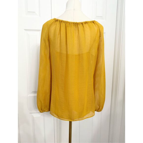 Tory Burch Womens Yellow Natalie Grid Textured Georgette Blouse Top Blouse XS - Picture 3 of 5